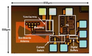 The world's smallest terahertz-enabled chip, similar to this one developed in the Rice lab of Aydin Babakhani, may be critical to the success of next-generation communications networks. Click on the photo for a larger version. Courtesy of the Rice Integrated Systems and Circuits lab - See more at: http://news.rice.edu/2014/06/24/terahertz-tech-gets-a-major-push-at-rice-2/#sthash.UFTCQNGK.dpuf